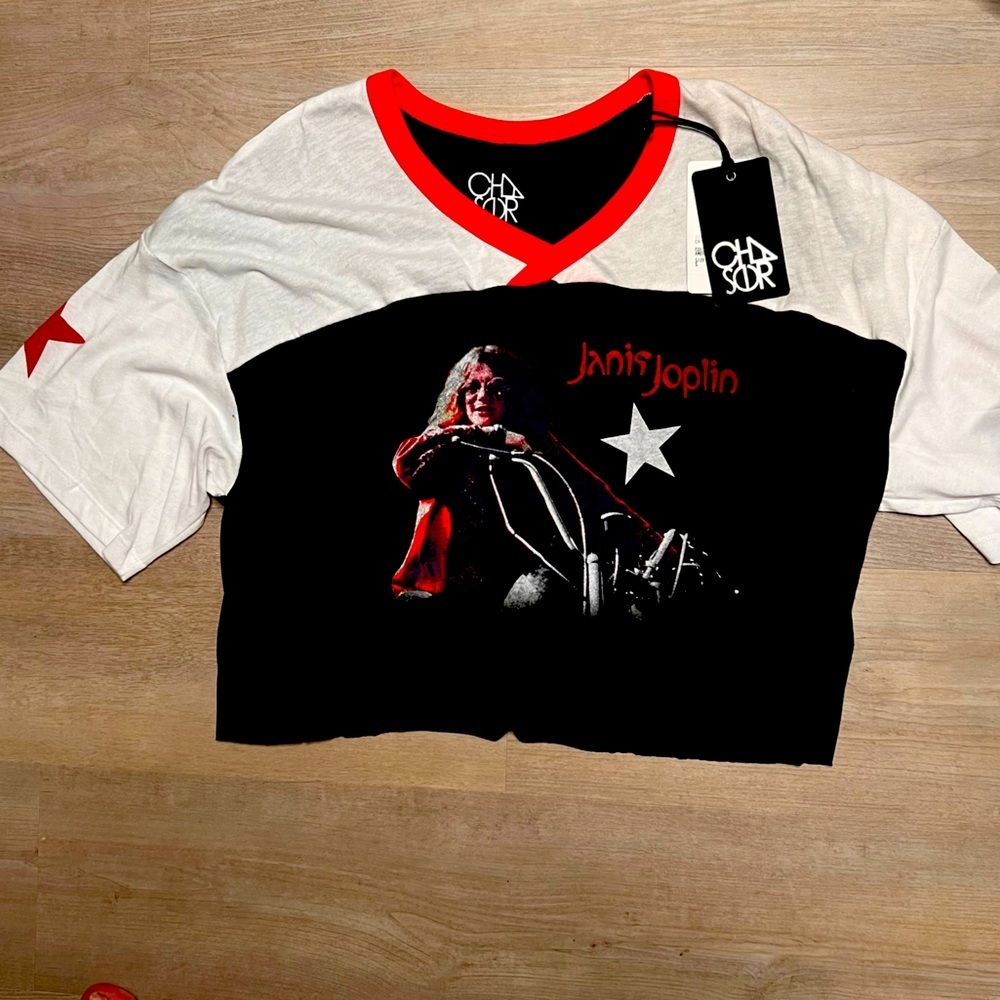 CHASER Janis Joplin Classic Motorcycle Levi Tee, size S NWT - Picture 2 of 6